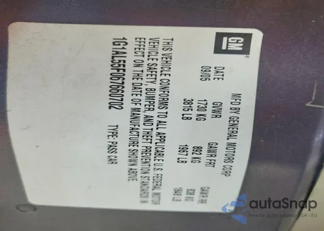 2006 Chevrolet Cobalt Lt z USA, uszkodzony, nr VIN 1G1AL55F067660702